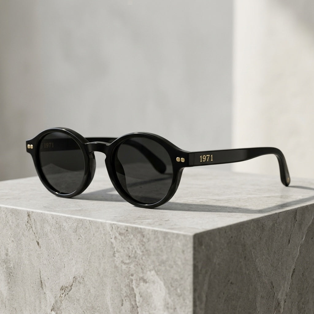 Black round sunglasses UK minimal vintage frame design