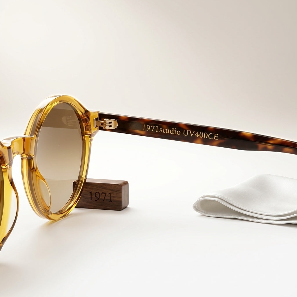 retro round sunglasses amber frame lightweight minimal design UK