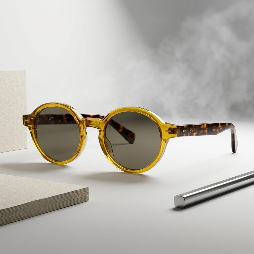 Vintage sunglasses UK amber round frame minimal design with tinted lenses